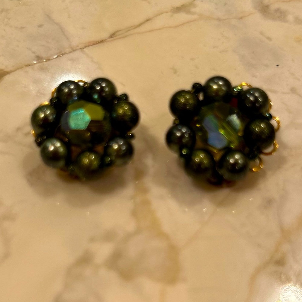 Vintage Marvella AB Aurora Borealis Green Earrings